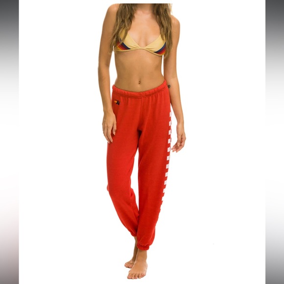Aviator Nation CHECK LEG SWEATPANTS - RED // WHITE Small - Picture 1 of 7